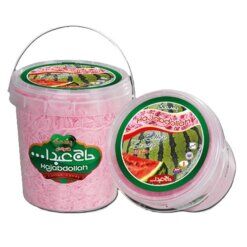 Hajabdullah watermelon flavour cotton candy bucket with fluffy pink fairy floss in resealable packaging